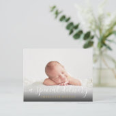 Carte Postale Faire-part Script de photo de bébé simple rose fille Naissanc (Debout devant)