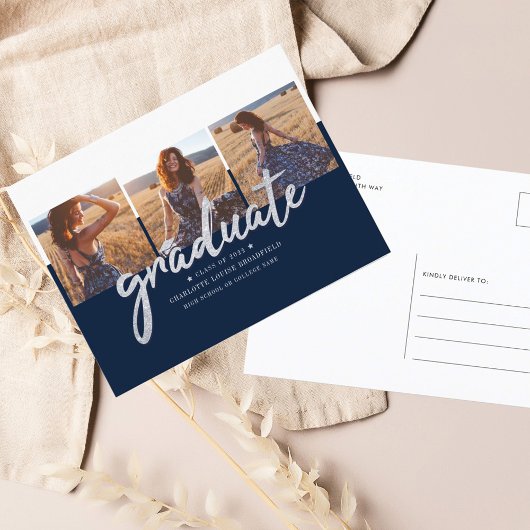 Carte Postale Faire-part Script de photos de remise de diplômes 2025 Grad
