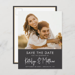 Carte Postale Faire-part Script de plaisir noir et blanc Mariage photo mode
