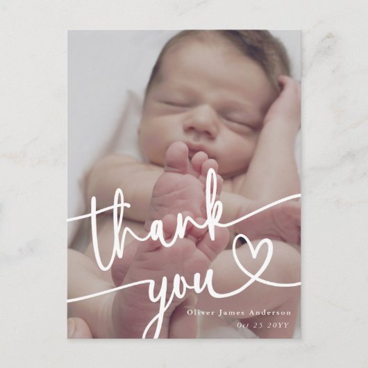 Carte Postale Faire-part Script de remerciement photo de bébé minimal moder (Devant)