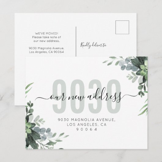 Carte Postale Faire-part Script de verdure Notre nouvelle adresse Nous avon (Devant / Derrière)