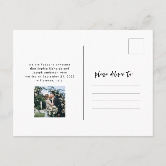 Carte Postale Faire-part Script Décontracté et photo chic | Mariage (Dos)
