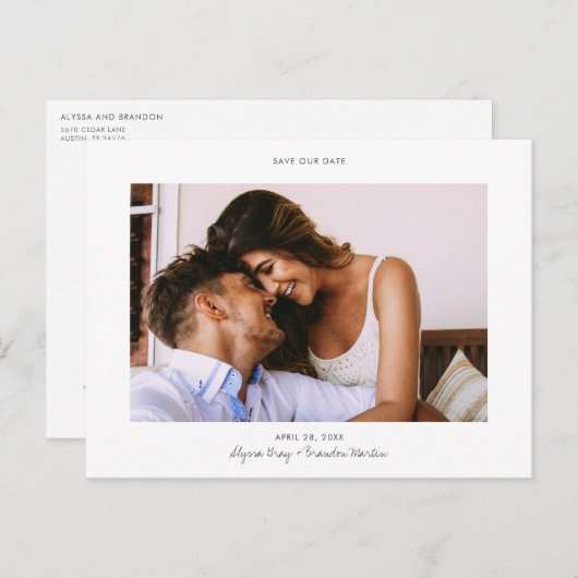 Carte Postale Faire-part Script Design moderne photo mariage Enregistrer la (Devant / Derrière)