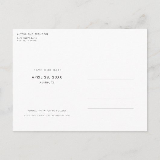 Carte Postale Faire-part Script Design moderne photo mariage Enregistrer la (Dos)