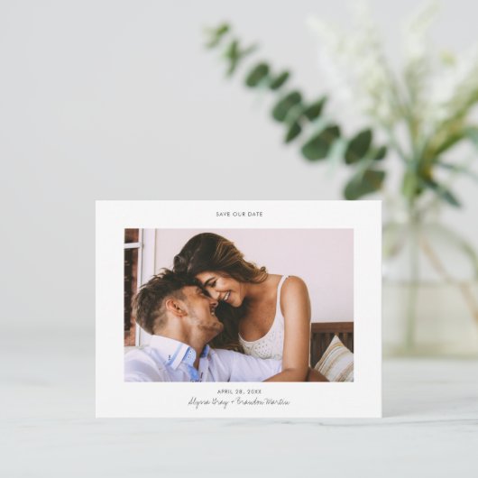 Carte Postale Faire-part Script Design moderne photo mariage Enregistrer la (Debout devant)