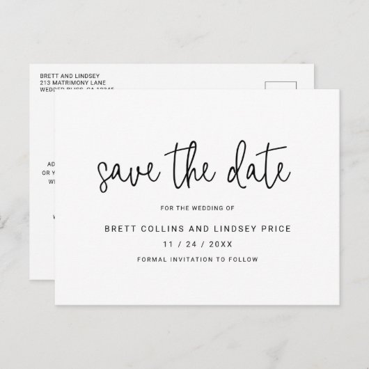 Carte Postale Faire-part Script élégant moderne Mariage simple Enregistrer  (Devant / Derrière)