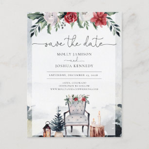 Carte Postale Faire-part Script Enregistrer la Date Floral Rustique de la F