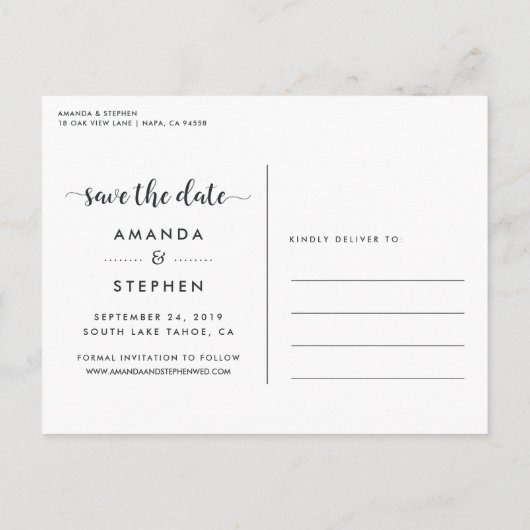 Carte Postale Faire-part Script fantaisiste | Photo Enregistrer la date (Dos)
