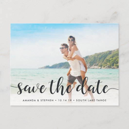 Carte Postale Faire-part Script fantaisiste | Photo Enregistrer la date (Devant)