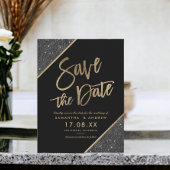 Carte Postale Faire-part Script Gold parties scintillant noir enregistrer l