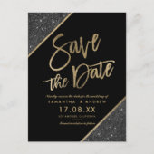 Carte Postale Faire-part Script Gold parties scintillant noir enregistrer l (Devant)