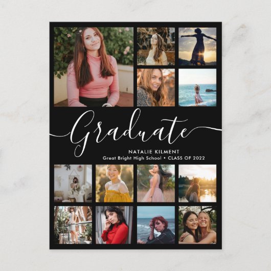Carte Postale Faire-part Script Graduate 14 Photo Collage noir Graduation (Devant)
