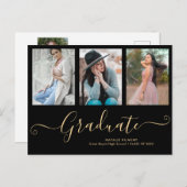Carte Postale Faire-part Script Graduate 3 Photo Collage noir Graduation (Devant / Derrière)