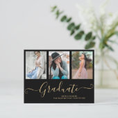 Carte Postale Faire-part Script Graduate 3 Photo Collage noir Graduation (Debout devant)