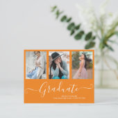 Carte Postale Faire-part Script Graduate 3 Photo Collage Orange Graduation (Debout devant)