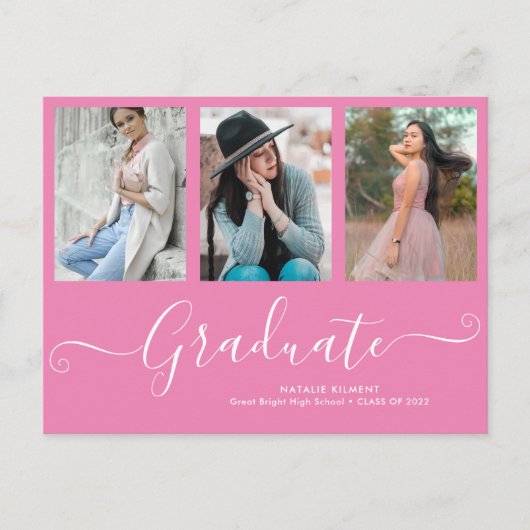 Carte Postale Faire-part Script Graduate 3 Photo Collage Pink Graduation (Devant)