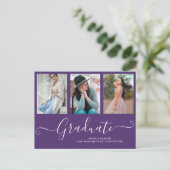 Carte Postale Faire-part Script Graduate 3 Photo Collage Purple Graduation (Debout devant)
