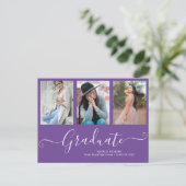 Carte Postale Faire-part Script Graduate 3 Photo Collage Purple Graduation (Debout devant)