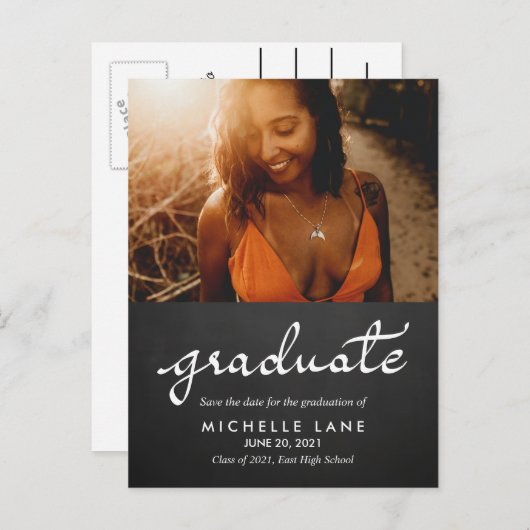Carte Postale Faire-part Script Graduate Chalkboard Enregistrer La Photo Da (Devant / Derrière)