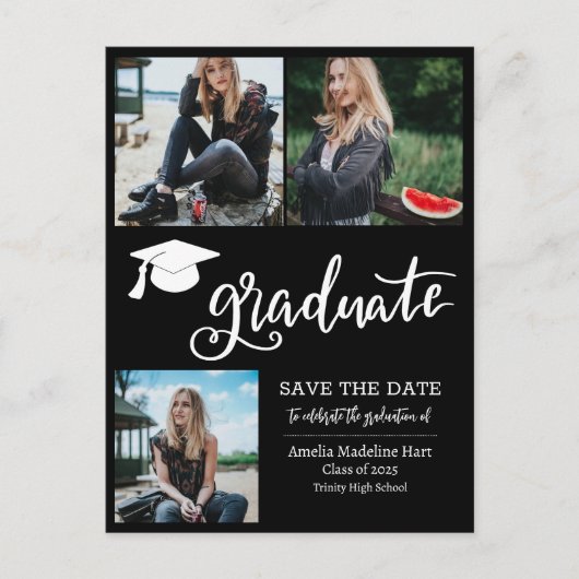 Carte Postale Faire-part Script Graduate Simple Enregistrer La Photo Date | (Devant)