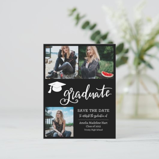 Carte Postale Faire-part Script Graduate Simple Enregistrer La Photo Date | (Debout devant)