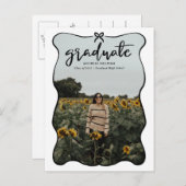 Carte Postale Faire-part Script Gradué Cute Bow Coeur Cadre | Photo (Devant / Derrière)