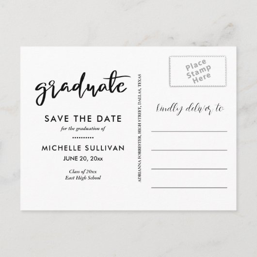 Carte Postale Faire-part Script Gradué Cute Bow Coeur Cadre | Photo (Dos)