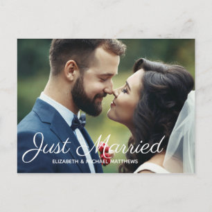Carte Postale Faire-part Script juste marié photo personnalisée mariage rem