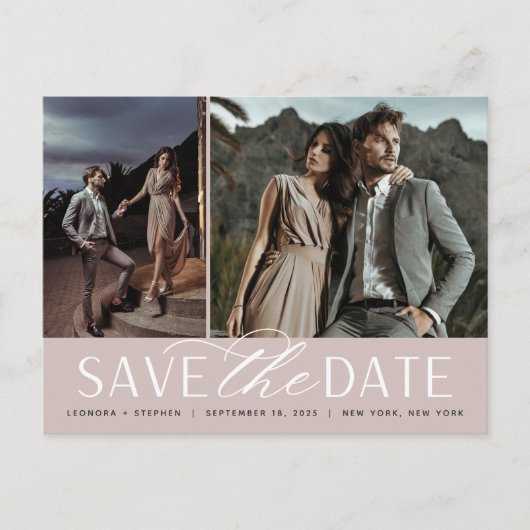 Carte Postale Faire-part Script lisse | Deux mariages photo Enregistrer la  (Devant)