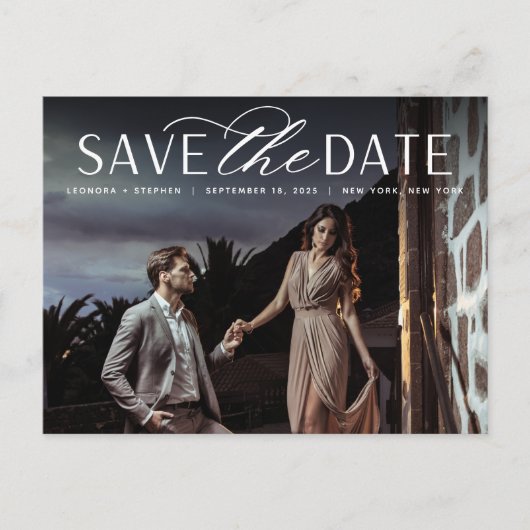 Carte Postale Faire-part Script lisse | Mariage photo Enregistrer la date (Devant)
