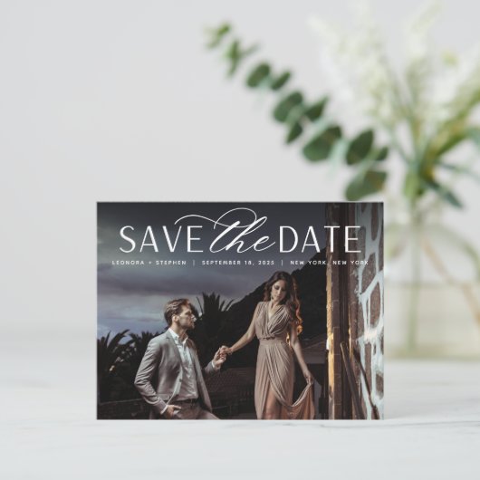 Carte Postale Faire-part Script lisse | Mariage photo Enregistrer la date (Debout devant)