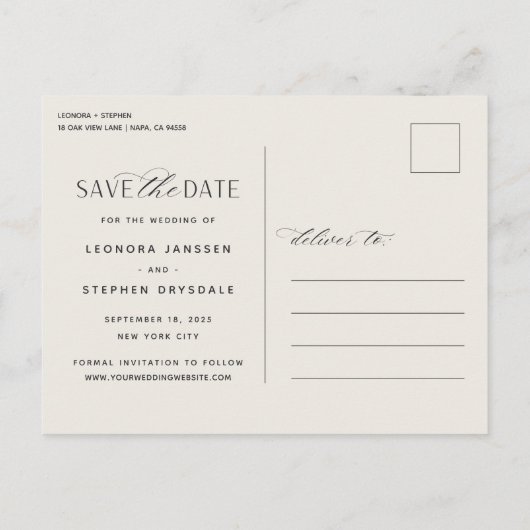 Carte Postale Faire-part Script lisse | Mariage photo Enregistrer la date (Dos)