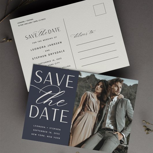 Carte Postale Faire-part Script lisse | Mariage photo Enregistrer la date