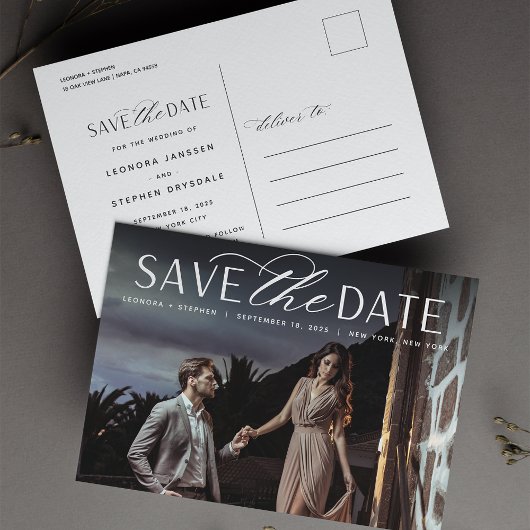 Carte Postale Faire-part Script lisse | Mariage photo Enregistrer la date