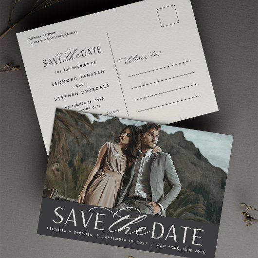 Carte Postale Faire-part Script lisse | Mariage photo Enregistrer la date