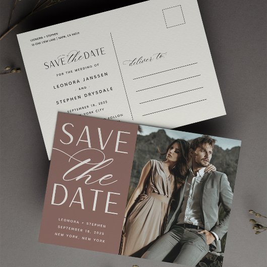 Carte Postale Faire-part Script lisse | Mariage photo Enregistrer la date