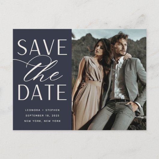 Carte Postale Faire-part Script lisse | Mariage photo Enregistrer la date (Devant)