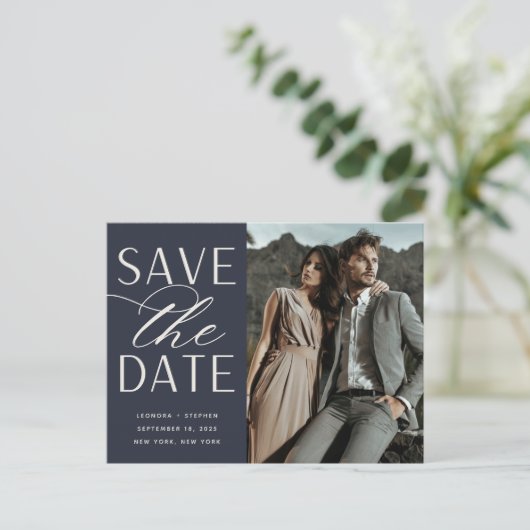Carte Postale Faire-part Script lisse | Mariage photo Enregistrer la date (Debout devant)