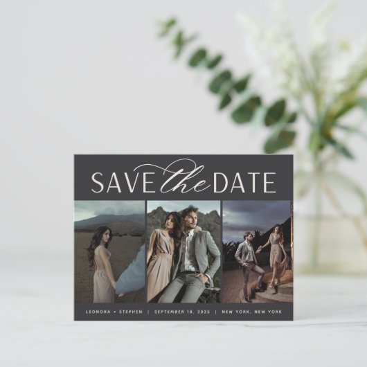 Carte Postale Faire-part Script lisse | Trois mariage photo Enregistrer la (Debout devant)
