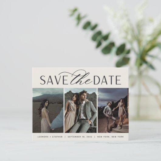 Carte Postale Faire-part Script lisse | Trois mariage photo Enregistrer la  (Debout devant)