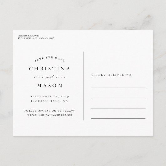 Carte Postale Faire-part Script manuscrit | Photo Enregistrer la date (Dos)