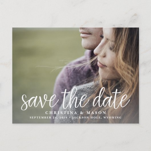 Carte Postale Faire-part Script manuscrit | Photo Enregistrer la date (Devant)