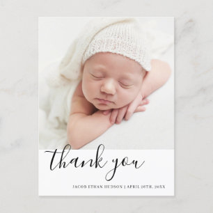 Carte Postale Faire-part Script Merci photo superposition bébé naissance an