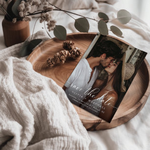 Carte Postale Faire-part Script minimaliste moderne Deux photos Mariage sim