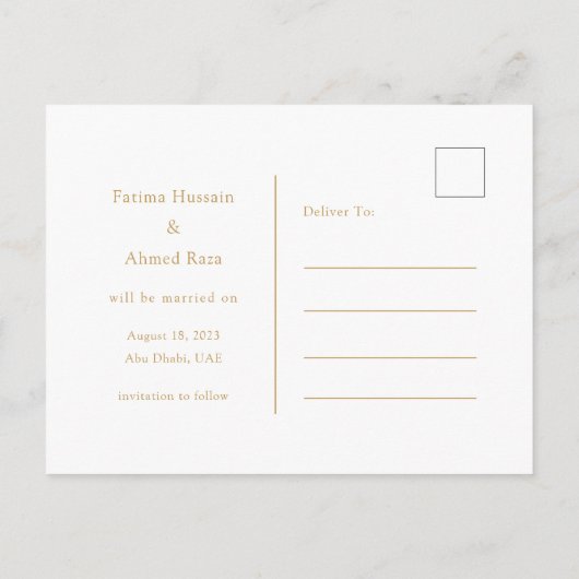 Carte Postale Faire-part Script minimum musulman d'or blanc Enregistrer la (Dos)