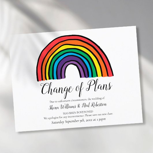 Carte Postale Faire-part Script moderne Changer la date reportée Arc-en-cie