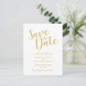 Carte Postale Faire-part Script moderne mariage blanc et or Enregistrer la  (Debout devant)
