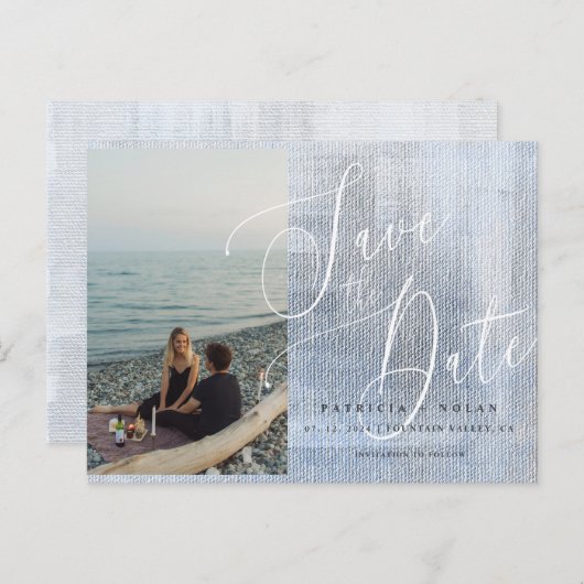 Carte Postale Faire-part Script moderne mariage photo Enregistrer la date (Devant / Derrière)