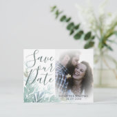 Carte Postale Faire-part Script moderne mariage verdoyant Enregistrer la da (Debout devant)