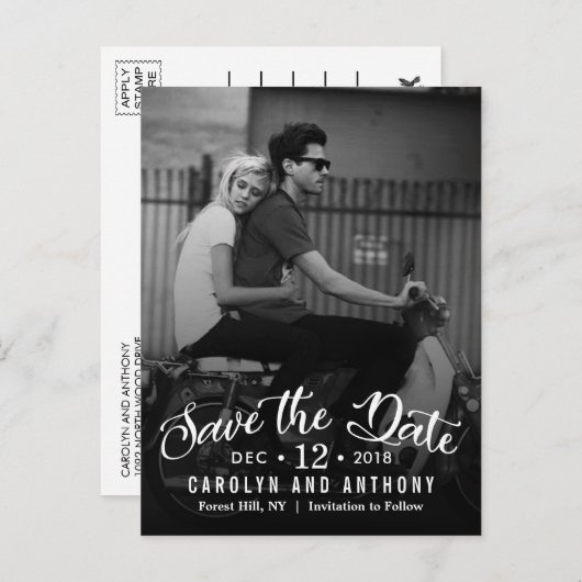 Carte Postale Faire-part Script moderne | Photo Personnalisée Enregistrer L (Devant / Derrière)